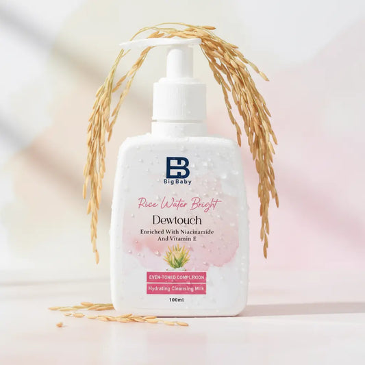 Rice water facial cleanser lightweight liquid texture by BigBaby