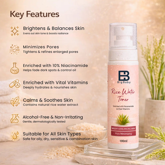 Key features of rice water face toner for oily and dry skin