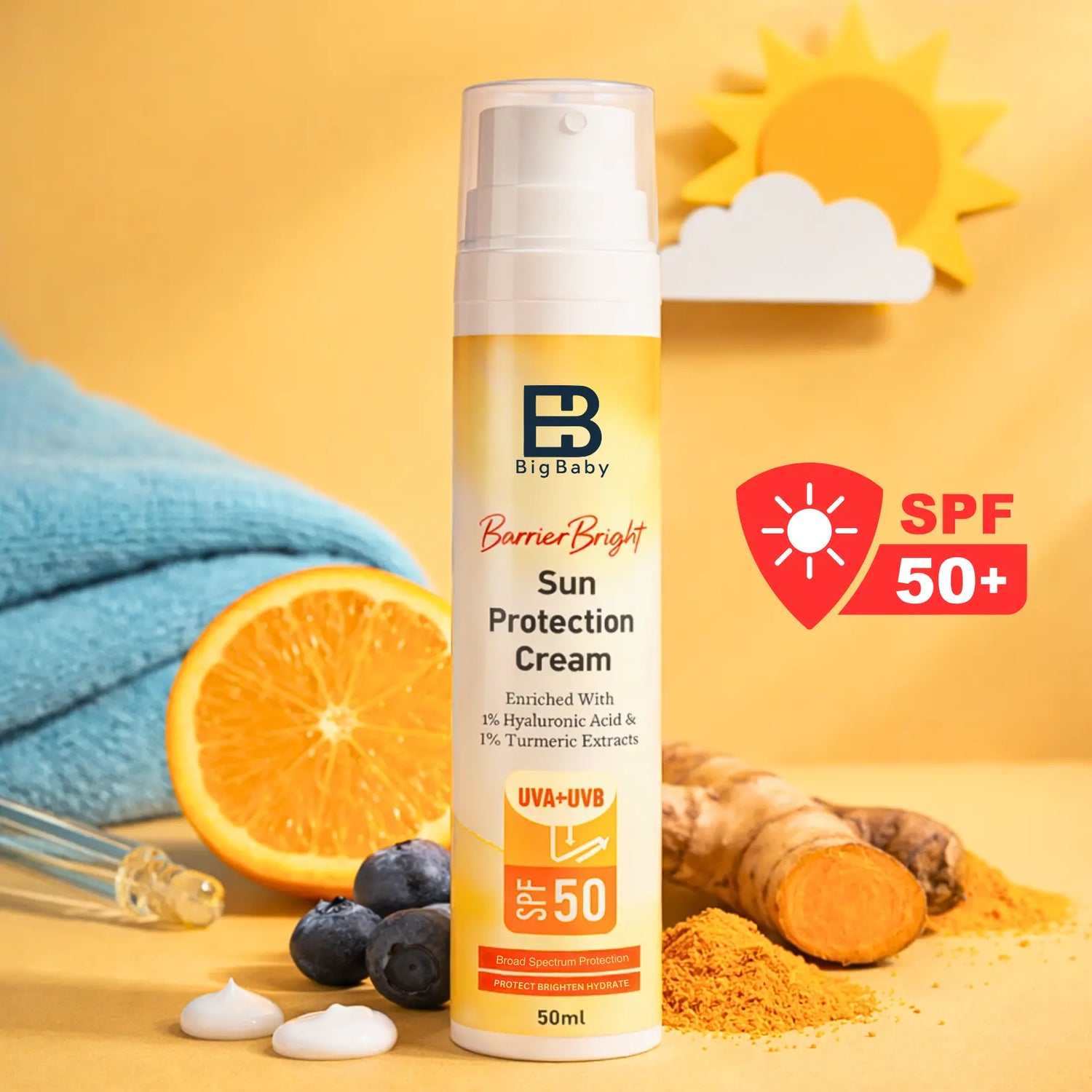 SPF 50 sunscreen providing UVA and UVB protection